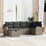 Cumpara ieftin Set canapea grădină cu perne, gri, rattan poly, 6 piese