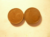 2 Monede 1 Eurocent 1999 Spania si 2002 Austria ,bronz , cal. buna, Europa