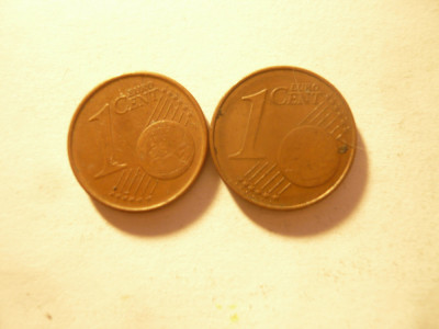 2 Monede 1 Eurocent 1999 Spania si 2002 Austria ,bronz , cal. buna foto