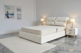 Cumpara ieftin Pat Tapitat Teddy Alb 160x200 cm Somiera Inclusa - Design Modern, Tablie Moale, Stofa Rezistenta