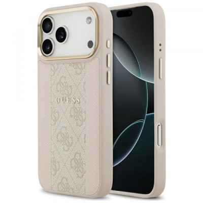 Husa MagSafe pentru Apple iPhone 17 Pro Max, Guess, 4G Stripe, Roz foto