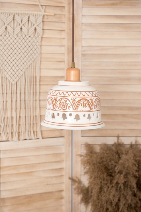 Pendul Deco Republic &bdquo;Radacini &ndash; Laleaua alba&rdquo; E27, 1x60W, ceramica autentica Corund