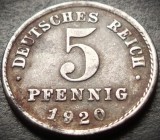 Moneda ISTORICA 5 PFENNIG - GERMANIA, anul 1920 *cod 3760 A