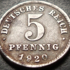 Moneda ISTORICA 5 PFENNIG - GERMANIA, anul 1920 *cod 3760 A