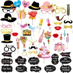 Set 60 de accesorii pentru petrecere, flippy, tematica nunta, props pentru coltul de poze, ochelari, palarii, mustata, cravata, pentru evenimente, mul