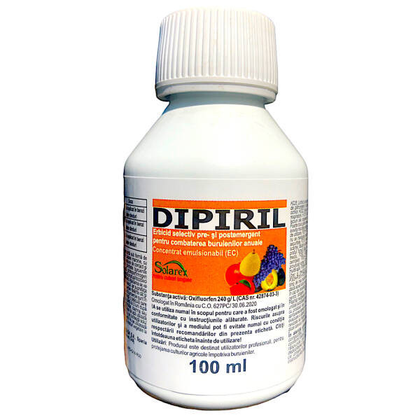 Dipiril 100 ml, erbicid preemergent de contact, Afrasa, buruieni monocotiledonate si dicotiledonate anuale in cultura de pomi fructiferi si vita de vi