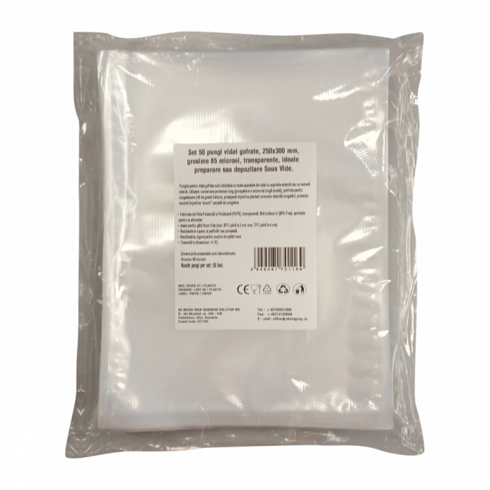 Pungi vidat gofrate, 250x300 mm, grosime 85 microni, transparente set 50 bucati