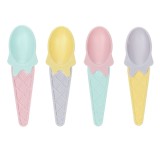 Linguri pentru inghetata din plastic, forma de cornet, culori pastel, 4 buc, 12x3cm, CMCLASS