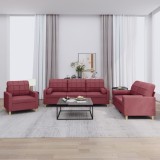 VidaXL Set canapea cu perne, 3 piese, roșu vin, material textil