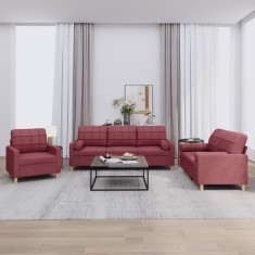 vidaXL Set canapea cu perne, 3 piese, roșu vin, material textil foto