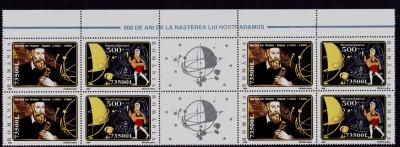 RO 2003/LP 1614b,&amp;quot;500 ani Nostradamus&amp;quot; bloc de 4 + 2 viniete , MNH foto