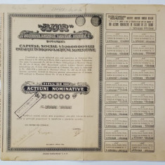 '' AUR '' - SOCIETATEA ANONIMA ROMANA MINIERA , TITLU DE 100 ACTIUNI NOMINATIVE IN VALOARE DE 50000 LEI , APRILIE 1946