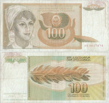 1990 ( 1 III ) , 100 dinara ( P-105a ) - Iugoslavia