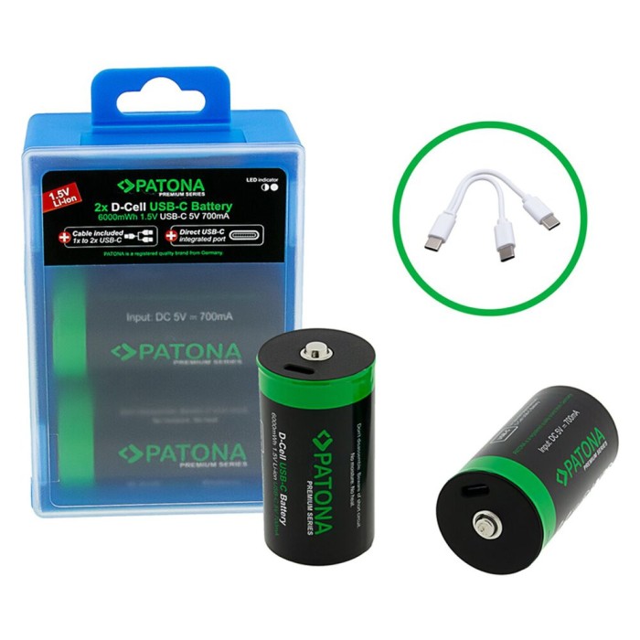 Acumulator Patona Premium LR20 cu incarcare USB-C - 1412