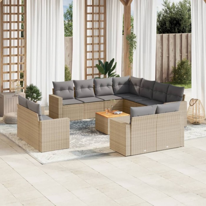 vidaXL Set canapele de grădină, 12 piese, cu perne, bej, poliratan 3256717