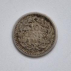 moneda argint OLANDA _ 10 cents 1918 _ km # 145 AG . 640