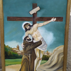 Tablou mare 75/105 cm, ulei pe panza rastignire Isus