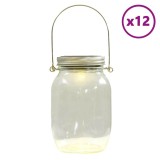 Lampa solara din sticla pentru exterior, 12 buc., alb cald
