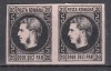 ROMANIA 1867 LP 20 c REGELE CAROL I CU FAVORITI 20 PARALE HARTIE SUBTIRE NEGRU/HARTIE ROZ PERECHE ORIZONTALA LIPSA GUMA, Nestampilat