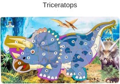 Puzzle dinozaur Triceraptos 3D incastru din lemn cu numere de la 1-20, 40x22 cm