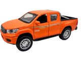 Mașinuță metalică Toyota Pickup 4x4 portocalie cu lumini sunete uși deschizabile și mecanism cu resort