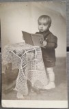 Foto veche tip CP/ copil cu cartea in mana / interbelica