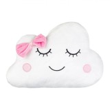 Perna Decorativa Nor Alb Roz cu Fundita, 38x34cm, Poliester Bumbac, Copii/Adulti