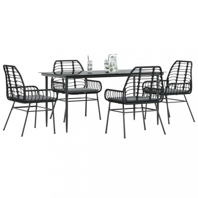 Gossi set de sufragerie de gradina 5 piese neagra sticla poly rattan foto