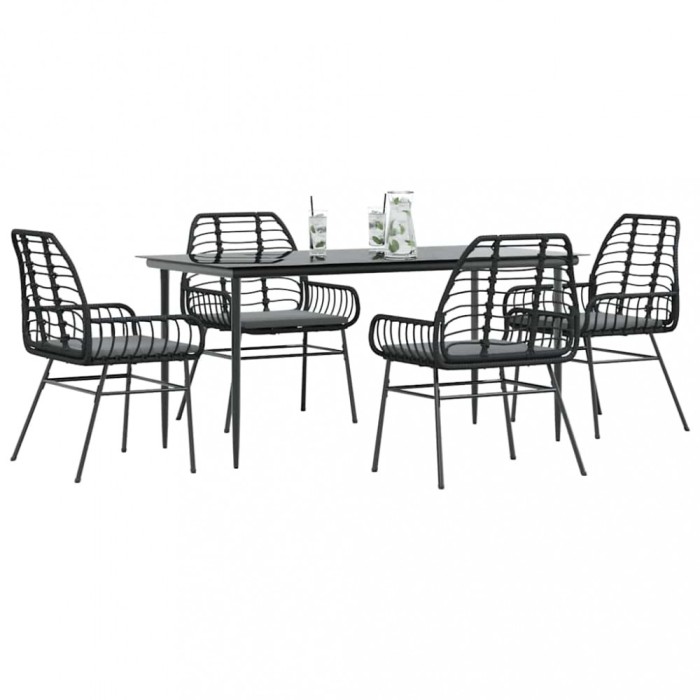 Gossi set de sufragerie de gradina 5 piese neagra sticla poly rattan