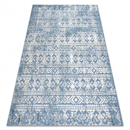 Covor Structural SOLE D3732 Aztec, caro - țesute plate albastru / bej, 120x170 cm