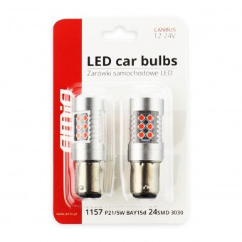 SET 2 BEC LED CANBUS 3030 24SMD 1157 BAY15D P21/5W Roșu 12V/24V foto