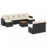 Cumpara ieftin Set canapele de gradina cu perne, 10 piese, negru, poliratan