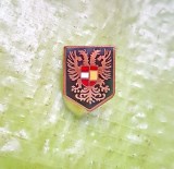H37-I-Insigna mica veche Vultur bicefal Austria probabil anii 1900 alama aurita si emailata piesa frumoasa de colectie original autentica stare buna..