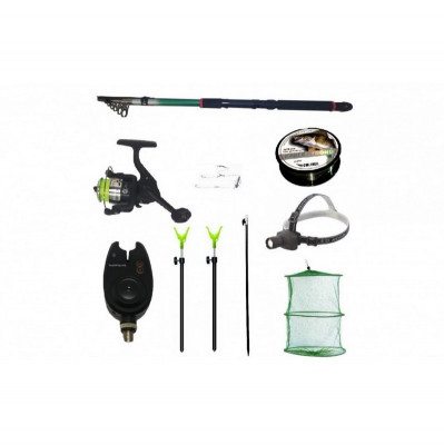 Pachet de pescuit complet cu lanseta 3,6m, mulineta, lanterna led, senzor, juvelnic si accesorii foto