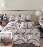 Cumpara ieftin Lenjerie Pat Bumbac 4 Piese Alb Gri, Cearceaf fara Elastic 240x250cm, Husa Pilota 200x230cm, 2 Fete Perna 55x75/70x70cm