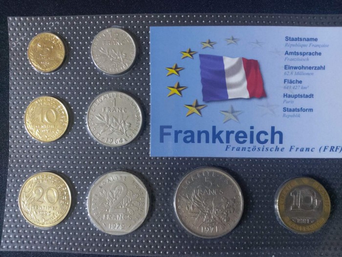 Seria completata monede - Franta 1964-1998 in franci, 8 monede