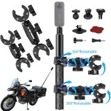Set prindere motocicleta: selfie stick + 2x clema dubla camere Insta360 X2 X3 X4 X5 GoPro Dji Osmo Action 3 4 5 Pro