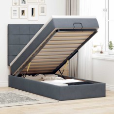 vidaXL Cadru de pat otoman cu saltele Gri &icirc;nchis 90x190cm catifea 3313440