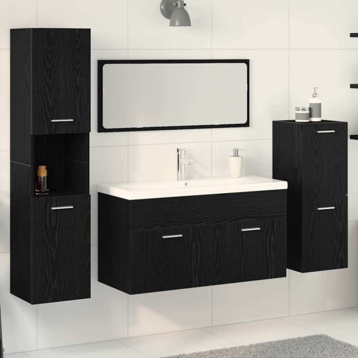 vidaXL Set de mobilier pentru baie Pe perete cu ușă 4 pcs Stejar Negru 3334418