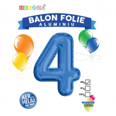 Balon, folie aluminiu, albastru, cifra 4, 40 cm