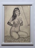 Studiu de nud, realizat in anul 1955 de George Danubiu, creion si carbune presat pe hartie de desen, 53 x 43 cm cu rama si paspartu - plexiglas