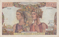 FRANTA 5000 FRANCS FRANCI TERRE ET MER 10-3-1949 UZATA foto