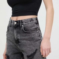 Tommy Jeans pantaloni scurți femei, culoarea gri, uni, high waist, DW0DW17652