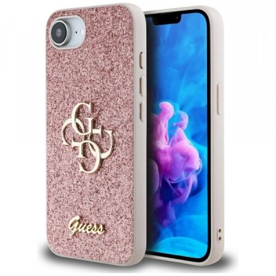 Husa pentru Apple iPhone 16e, Guess, Fixed Glitter Big 4G, Roz foto