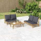 Banca gradina vidaXL bambus, perne gri inchis, 115x85.5x73.5 cm, max 220kg