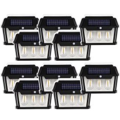 Set 10 x lampa solara de exterior cu 3 becuri NEXTLY, 3 moduri de functionare, senzori de miscare si lumina, stare de veghe, lumina calda, waterproof,