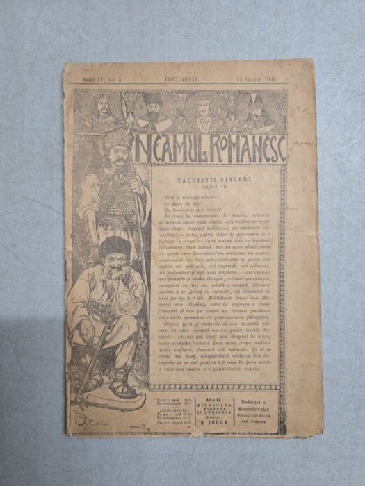 Neamul Rom&acirc;nesc nr. 4/14.01.1909 - N. Iorga