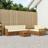 vidaXL Set de canapele de exterior cu pernă 6 pcs Natural și Crem 3383028