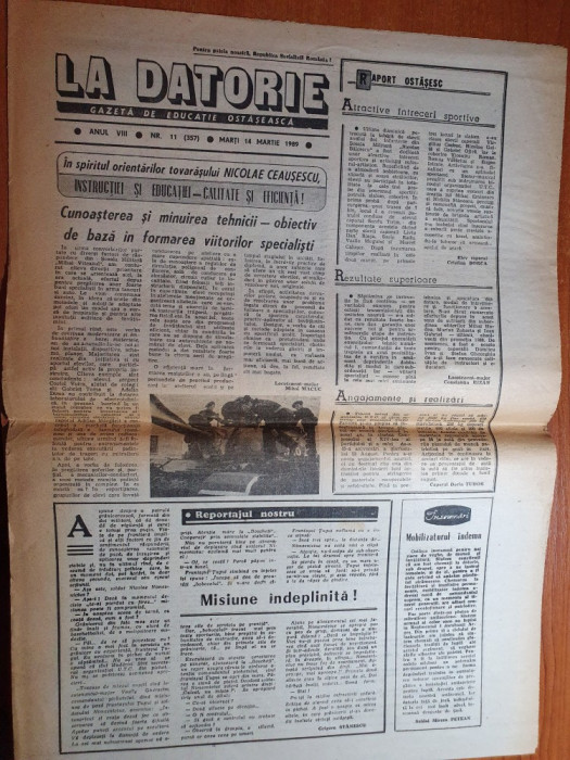 ziarul la datorie 14 martie 1989-gazeta de educatie ostaseasca