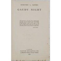 GAUDY NIGHT by DOROTHY L. SAYERS - LONDRA, 1935, ED. I